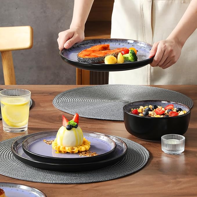 vancasso Plates and Bowls Sets 24 Pieces Stoneware Dinnerware Sets for 8 Kitchen Dish Set Mircowave and Dishwasher Safe Ceramic Dishware Purple Series AMBER