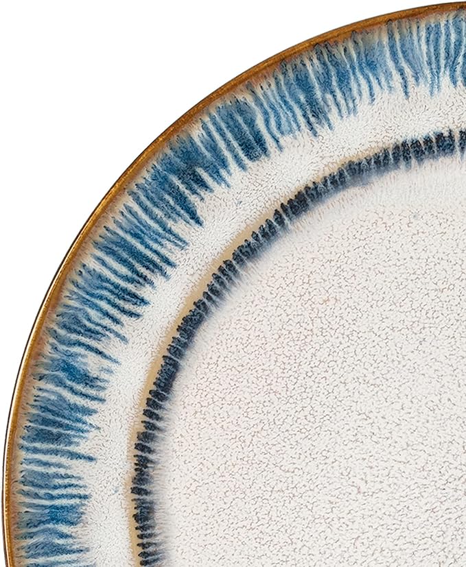 Elegant and Modern Stoneware Scroll Dinnerware Set for Hosting Parties and Events - Blue Swirl 16 Piece