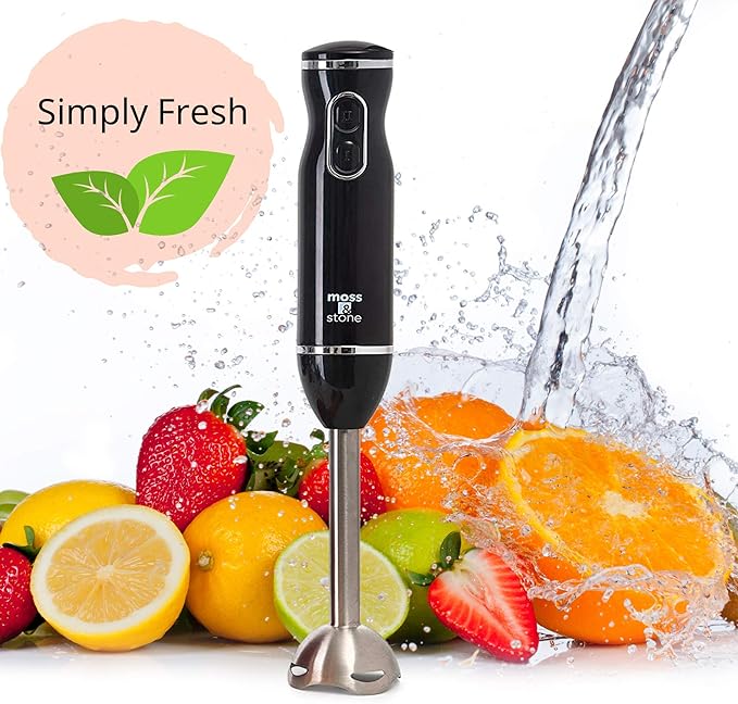Moss &amp Stone Electric Hand Blender Set 300W Immersion Hand Blender with Whisk and Chopper Stainless Steel Shaft and Blades 2-Speed Handheld Mixer with Ergonomic Grip Black