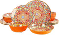 Mandala Dinnerware Sets (16 PCS) Serves for 4 Buffet Dinnerware Boho Plates and Bowls Set with 8.3 salad Plate 8.6/10.6dinner Plate 6.4 bowl apply Indoor Outdoor Dining
