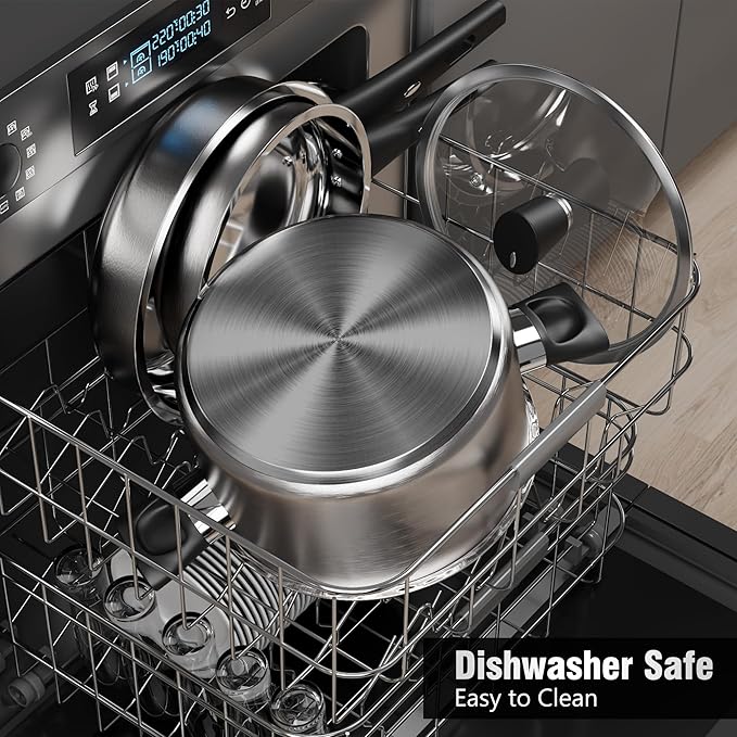 14Pcs Kitchen Pots and Pans Set Stainless Steel Cookware Set Non Toxic Induction Cooking Pot and Pan Set with Stay-Cool Handles Healthy PFAS PFOA PFOS Free Dishwasher Safe
