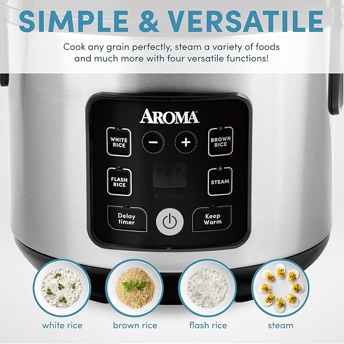 AROMA® CoreCoat™ Digital Rice Cooker &amp Steamer for Brown Rice with Nonstick Ceramic Coating (8 Cups Cooked 4 Cups Uncooked)