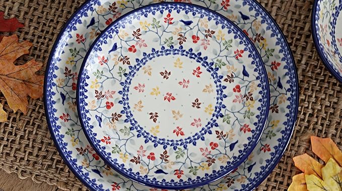 Blue Rose Polish Pottery - Brown Autumn Grove 4 PC Place Setting - Service for 1-1 Place Setting - Great for Everyday Dining Casual Dining or as Formal Dinnerware
