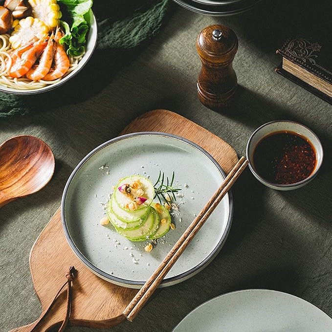 Ceramics Dinner Set 30 Pieces Vintage Stoneware Dinnerware Sets | Porcelain Steak Plate and Cereals Bowls Microwave Safe