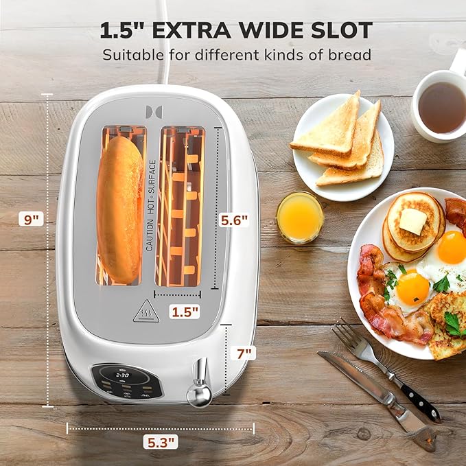 Keenstone Smart Touch Screen Toaster 2 Slice Retro Wide Slot Stainless Steel Toaster with 6 Browning Levels Reheat &amp Defrost for Bagel Toast Bread Removable Crumb Tray White