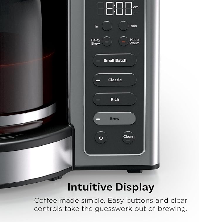 Ninja Fresh Brew™ Drip Coffee Maker | Programmable 14Cup Glass Carafe Brew Classic &amp Rich 70oz Removable Water Reservoir | Small Batch Delay Brew Adjustable Warming Plate | Stainless Steel | C