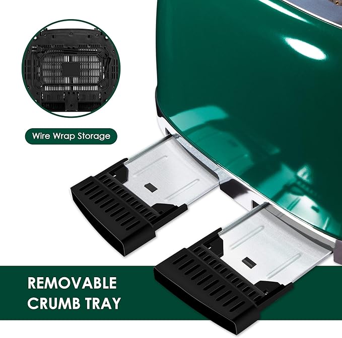 Roter Mond 4 Slice Toaster Retro Stainless Steel with Bagel Defrost Cancel Function 6 Browning Settings Extre Wide Slot and Removable Crumb Tray Green ST033