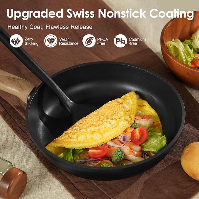 SENSARTE Nonstick Pots and Pans Set 17pcs Healthy Induction Cookware Set Kitchen Cooking Set with Skillets &amp Saucepans Stay-cool Handles Dishwasher Safe PFOA PFOS Free Matte Black