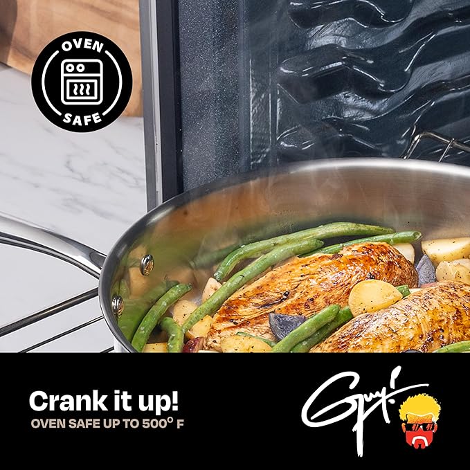 Guy Fieri's Flavortown 10.3 Stainless Steel Frying Pan - Tri-Ply Base with Stainless Stay Cool Handles Oven Safe up to 500°F Induction Cooktop Compatible Versatile Cookware for Every Kitchen