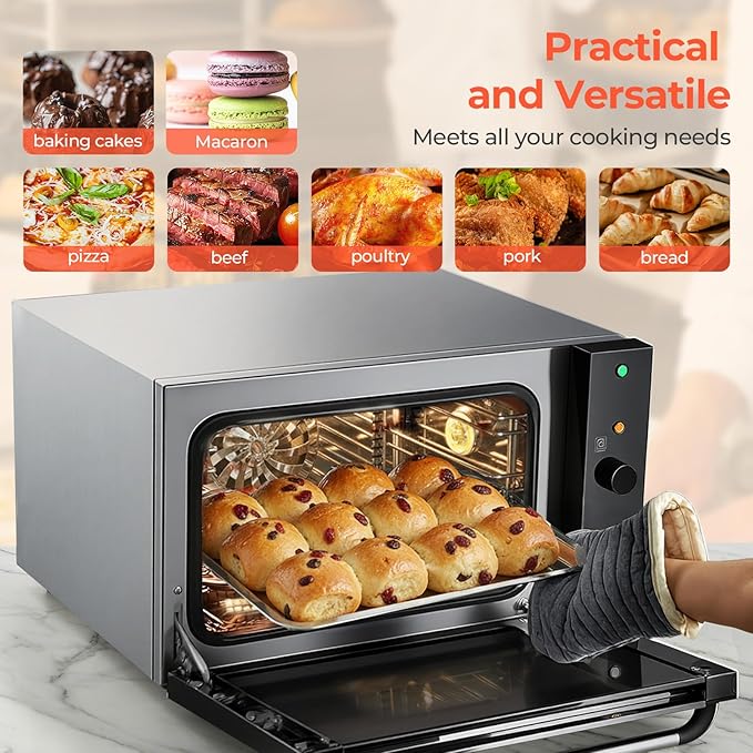 Commercial Convection Oven 2500W Countertop Oven 1.68 cu.ft Large Capacity 3-Tier Toaster Oven with 122-572°F Control Stainless Steel Commercial Oven for Restaurant Bakery Pizza Shop Food Truck