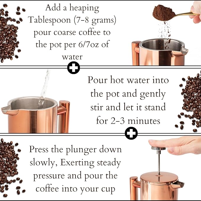 Mixpresso Stainless Steel French Press Coffee Maker 26 Oz 770 ml Double Wall Insulated French Press Stainless Steel Easy Clean Tea Brewer Easy Press Durable Metal Coffee Press