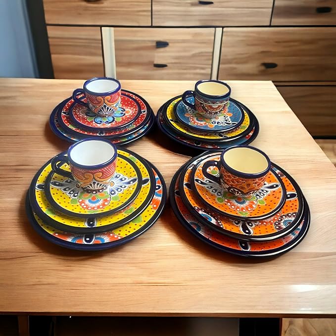 Vibrant 4-Piece Talavera Dinnerware Set | Colorful Mexican Handcrafted Plates (Seats 1)