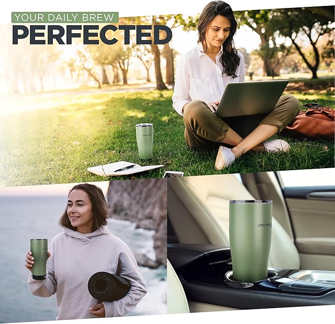 X Heated Coffee Mug 19 oz. 8 Hour Battery Life Self-Heating Adjustable Temp Controlled LCD Screen Includes Cover with Magnetic Slider (Black) (Sage Green)