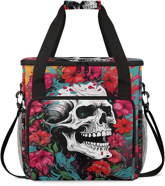 Gothic Sugar Skull Coffee Maker Carring Bag Large Insulated Storage Organizer Case Tote Bags with Shoulder Strap for Travel Work Picnic