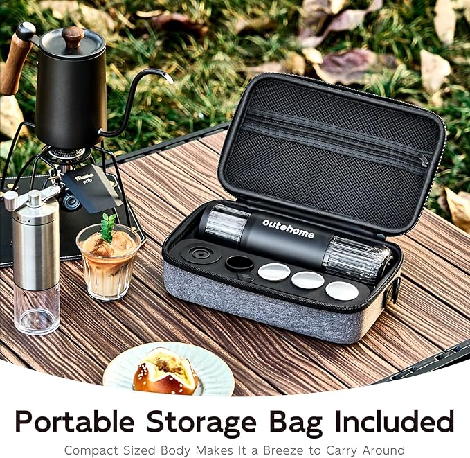 Portable Electric Espresso Machine15 Bar Self Heating Outdoor Coffee Maker Travel Coffee Machine for Camping With Ground Coffee and NS Capsule for RV OfficeCar Coffee with carry Bag