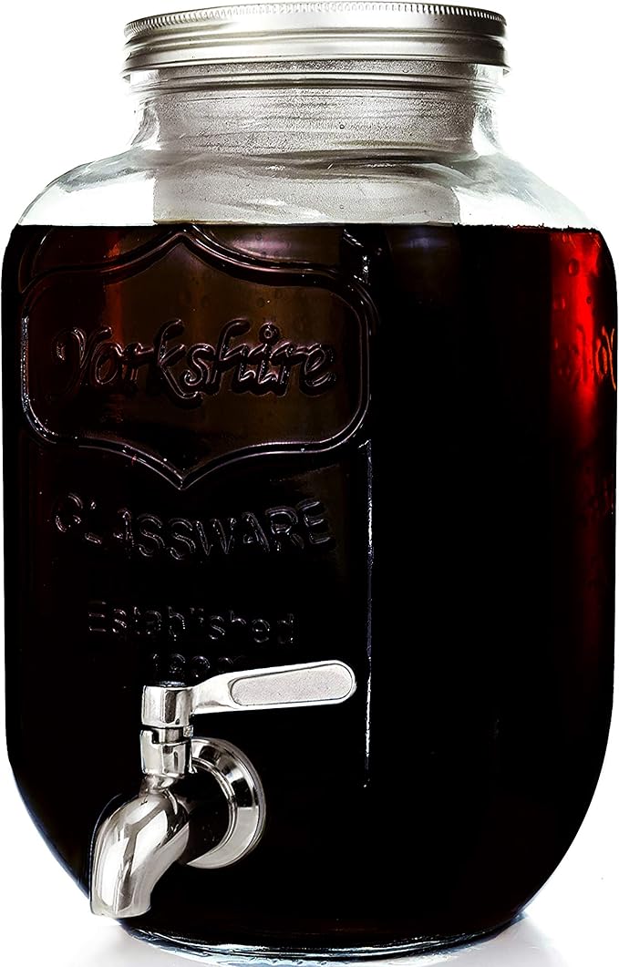 Willow &amp Everett Cold Brew Coffee &amp Iced-Tea Maker Pitcher 1 Gal Glass Dispenser w/Metal Spigot &amp Mesh Filter Iced Coffee &amp Sun Tea Brewing System