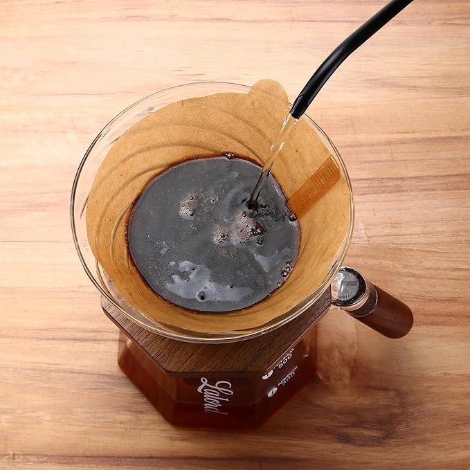 Pour Over Coffee Maker 20 oz Borosilicate Glass Set with 100 pcs Paper Filter Walnut Collar &amp Glass Lid Drip Coffee Maker 1-3 Cups Clear (B-600 ml Set)