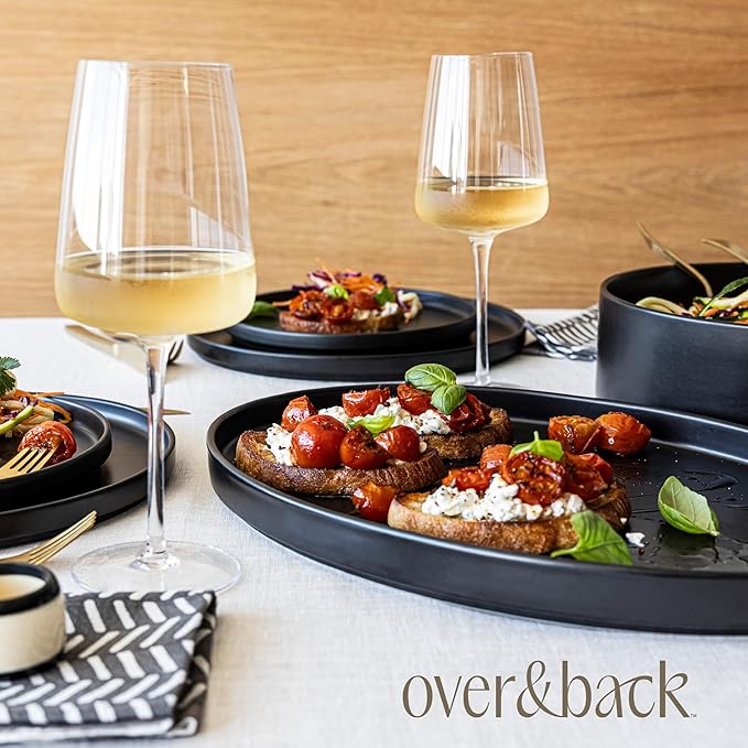 over&ampback Stackable Stoneware Serving Platter - Elegant 1-Piece Oval Serving Platter to Complete Your Kitchen Set - Perfect for Appetizers Desserts and More - 16 L x 11 W - Semi-Matte Black