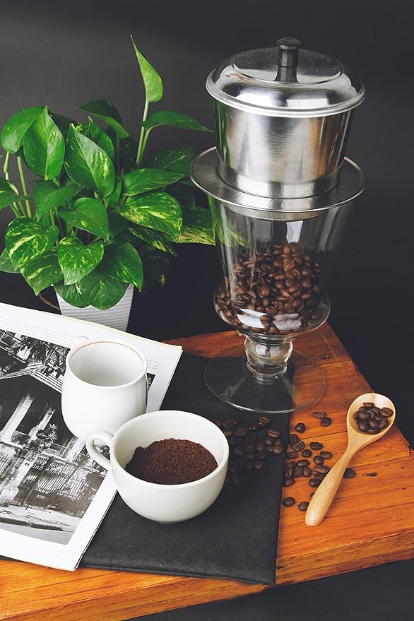 Large Vietnamese Coffee Maker - 10 Cup Stainless Steel French Press Style Coffee Pot with Pour Over Dripper Portable