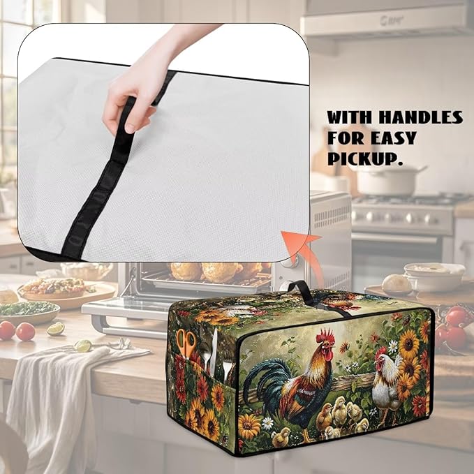 Doojoayie Small Appliance Covers Rooster &amp Flower Toaster Oven Cover 4 Slice Kitchen Appliance Dust Protector 18.5x14.5x 9 Compatible with Toaster/Bread Machine