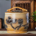 Ceramic Jar with Lid for Rice Porcelain Storage Bucket for Pet Food Chinese Style Ceramic Cylinder for Flour Porcelain Container for Chinese Retro Coffee Beans Ceramic Dispenser for Grains(CCapacity