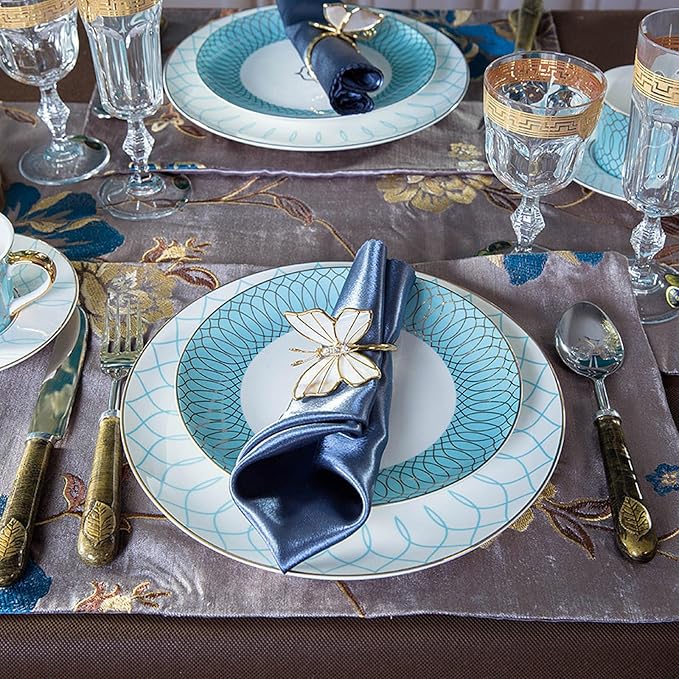 European Style Dinnerware Set Service for 4 Bone China Dinnerware Sets Unbreakable Porcelain Dinner Sets Coffee Cup and Saucer Tableware Set Steak Dinner Plates Dish Set blue