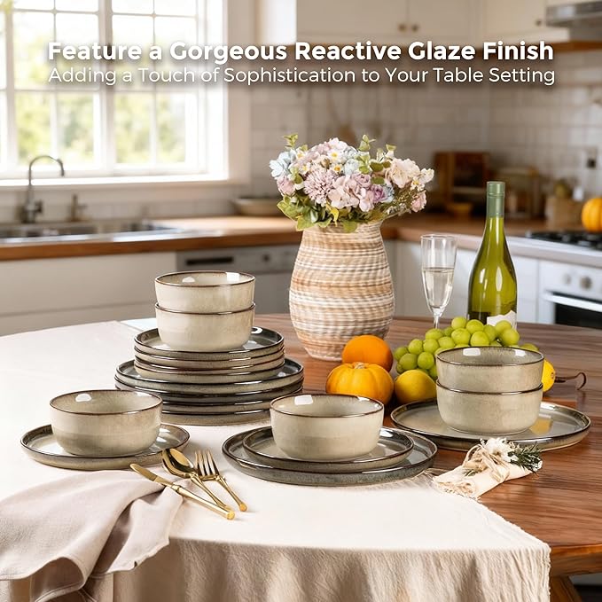 GBHOME Ceramic Dinnerware Sets for 4 12 Pieces Stoneware Plates and Bowls Sets Scratch Resistant Dishes Dishwasher &amp Microwave Safe Reactive Glaze