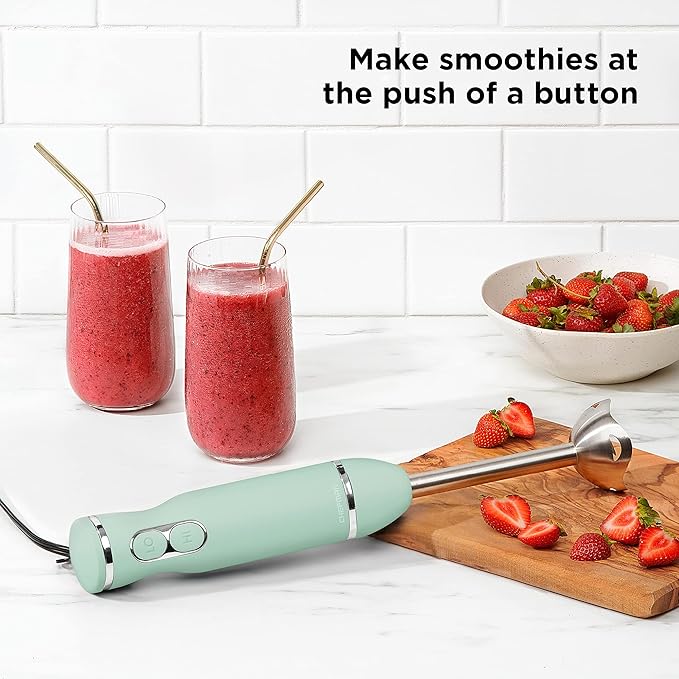 Chefman Immersion Stick Hand Blender with Stainless Steel Blades Powerful Electric Ice Crushing 2-Speed Control Handheld Food Mixer Purees Smoothies Shakes Sauces &amp Soups Sage