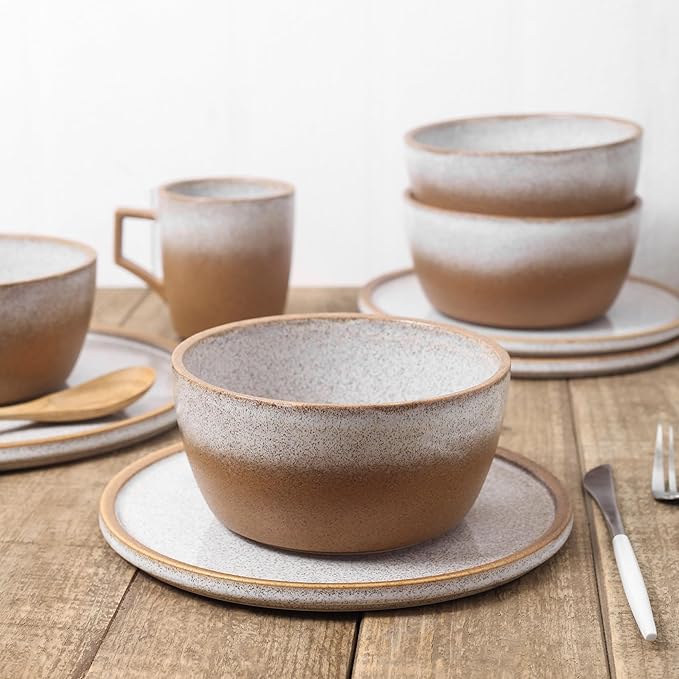 Stone Lain Vince Rustic Stoneware Reactive Glaze Dinnerware Set Service for 4 Brown 16 Piece