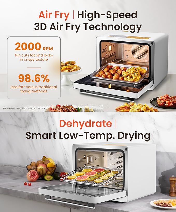 FOTILE HYZK32-E3 ChefCubii 1.1 cu. ft. 4-in-1 Steam-Combi Oven with Steam-Bake Air Fry Convection Dehydrator Functions and 50 Preset MenusWhite