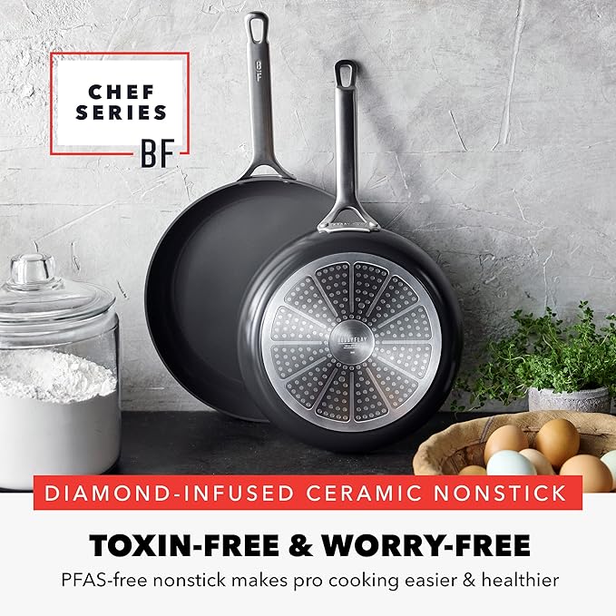 GreenPan x Bobby Flay 10” &amp 12” Hard Anodized Ceramic Nonstick Frying Pan Set PFAS-Free Induction Compatible Skillets Oven &amp Broiler Safe to 600˚F Dishwasher Safe Black