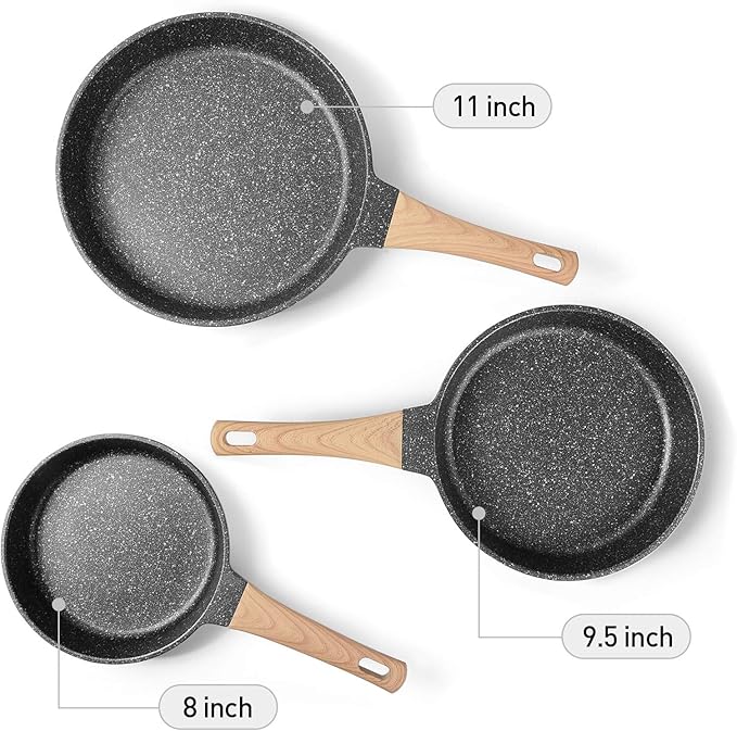 YIIFEEO Frying Pans Nonstick Induction Frying Pan Set Granite Skillet Pans for Cooking Omelette Pan Cookware Set with Heat-Resistant Handle Christmas Gift for Women (8 &amp9.5 &amp11)