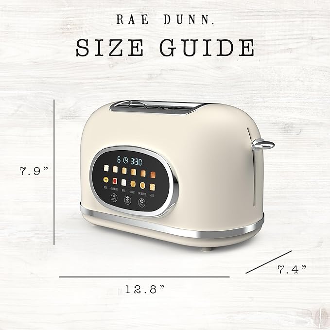 Rae Dunn Retro Digital Electric Toaster 2 Slice Stainless Steel Toaster With Touchscreen Countdown Timer 6 Shade Settings Wide Slots High Lift Lever Bagel Defrost &amp Reheat Digital Cream