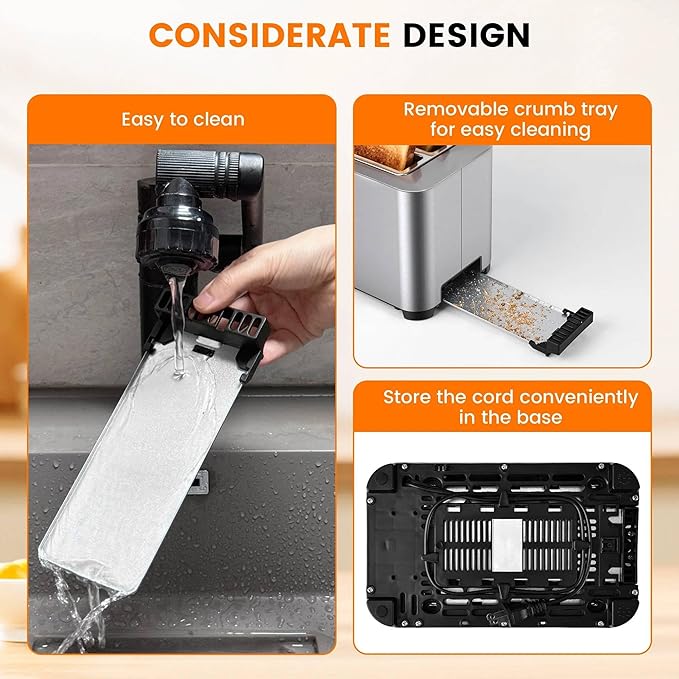 2-Slot Digital Touchscreen Toaster with Wide Slots and 6 Toast Settings Stainless Steel
