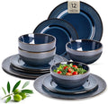 GBHOME Ceramic Dinnerware Sets12 pcs Embossed Elegant Stoneware Plates and Bowls Sets Housewarming Wedding Gift | Dishwasher &amp Microwave Safe | Dishes Set Service for 4