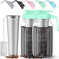 Cold Brew Coffee Maker Jar - 2 Pack 64 oz Glass Cold Brew Maker with Handle Stainless Steel Filter &amp Leak-Proof Lid Heavy Duty Cold Brew Pitcher for Iced Coffee Sun Tea and Milk