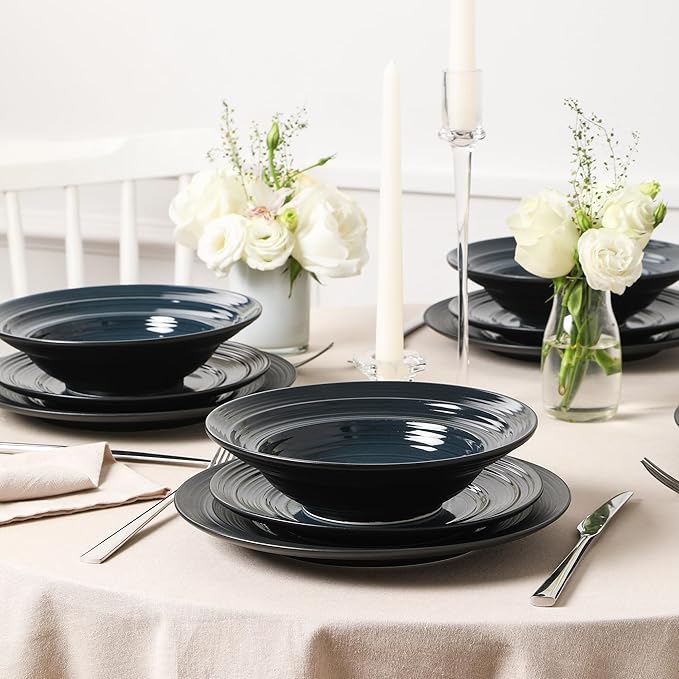 Earth &amp Clay Celeste 24-Piece Dinnerware Set Stoneware Plates and Bowls Set Includes Dinner and Salad Plates Cereal Bowls Dishwasher and Microwave Safe Dishes for 8 Blue