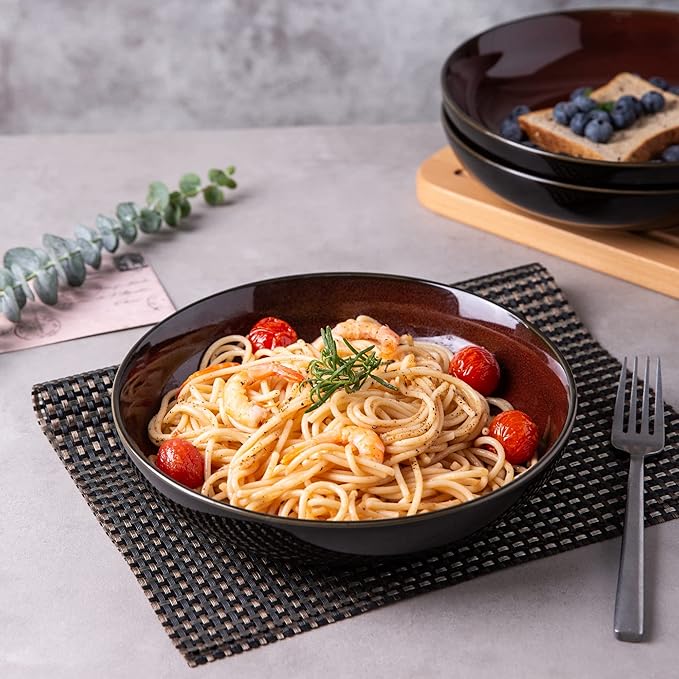 LERATIO Ceramic Dinnerware Sets for 8with pasta bowlsHandmade Reactive Glaze Dishes SetChip Resistant and Scratch Resistant | Oven&ampDishwasher &amp Microwave Safe-Blue(30PCS)