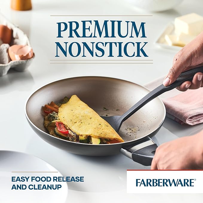 Farberware Dishwasher Safe Nonstick Cookware Pots and Pans Set 15 Piece Pewter