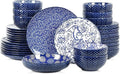 Selamica Ceramic Plates and Bowls Sets 32 Pieces Dinnerware Sets for 8 Scratch Resistant Embossed Dishes Set for Family Gatherings Dishwasher &amp Microwave Safe Dark Blue
