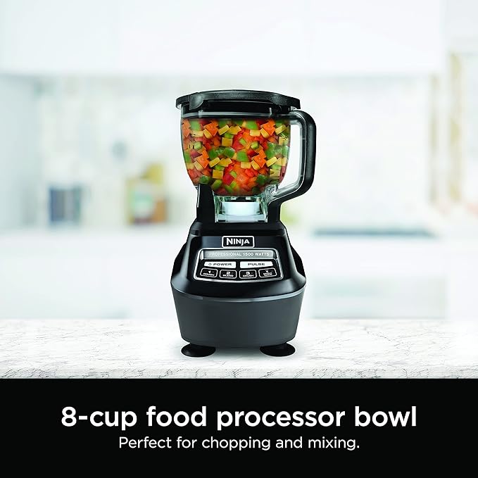 Ninja Kitchen System | All-in-One Food Processor &amp Blender for Smoothies | Includes Pitcher Travel Cup &amp 8-Cup Bowl | Makes Salsa Dough Shakes &amp Frozen Drinks | 120 Volts | Black | BL