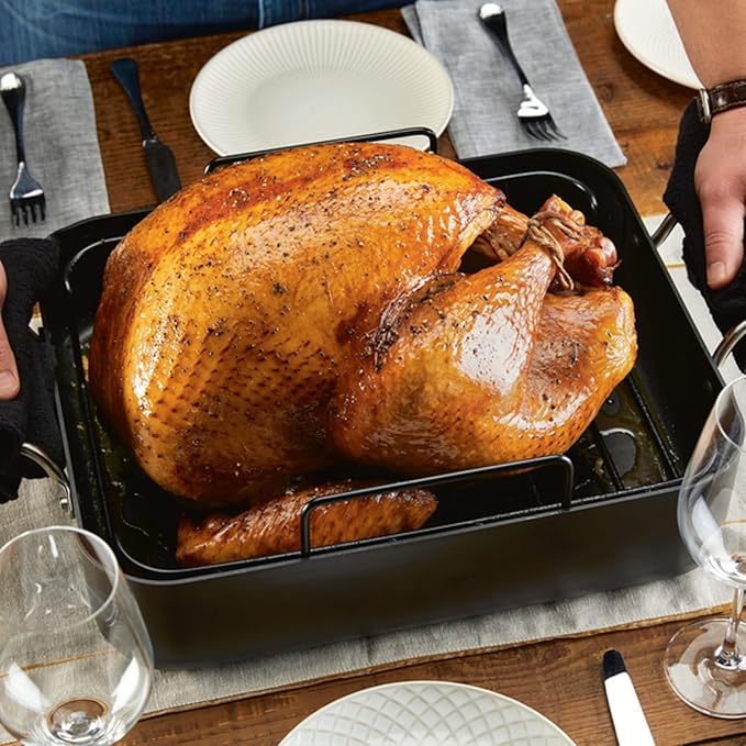 KitchenAid Hard Anodized Roasting Pan/Roaster with Removable Rack 13 Inch x 15.75 Inch - Matte Black