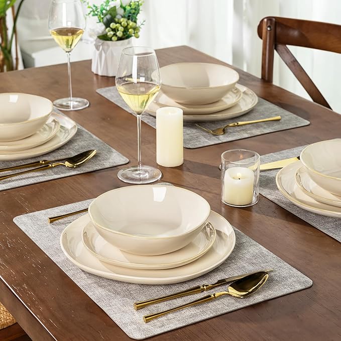 AmorArc Ceramic Dinnerware SetsHandmade Reactive Glaze Stoneware Plates and Bowls SetsHighly Scratch Resistant | Dishwasher &amp Microwave Safe Dishes SetService for 4 (12pc)