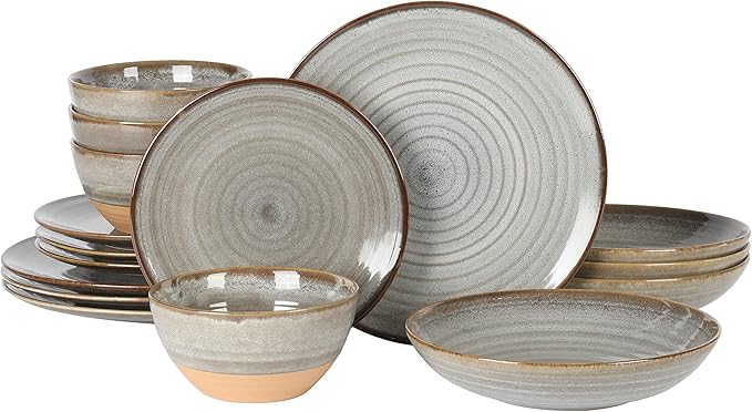 Gibson Elite Dreamweaver Double Bowl Terracotta Reactive Dinnerware Set - Grey Service for 4 (16pcs)