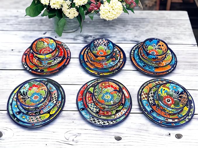 12 Piece Talavera Dinnerware Set | Handmade Mexican Pottery | Unique Floral Patterns