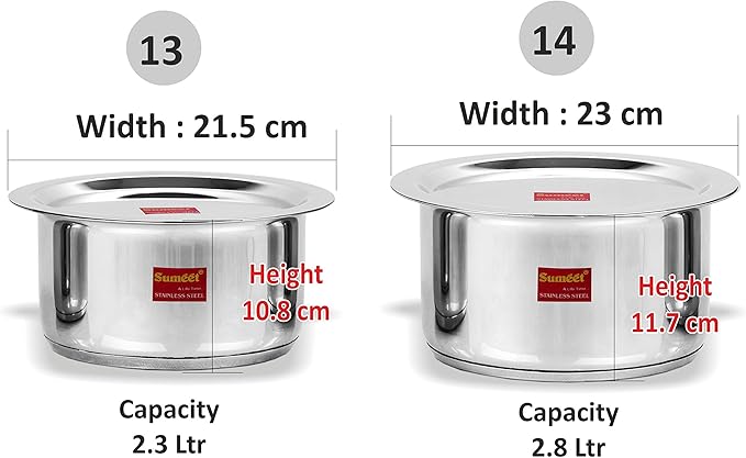 Sumeet Stainless Steel Cookware Set 2.3 Liter And 2.8L 2 Tope 2 Lid (Steel)