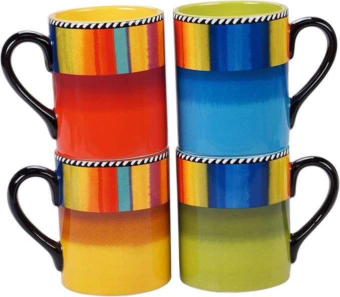 16-piece Dinnerware Set (Service For 4) Multi Color Red White Stripe Casual Modern Contemporary Round Ceramic 16 Piece Dishwasher Safe Microwave