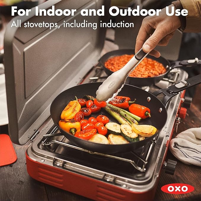 OXO Outdoor Pre-Seasoned Carbon Steel 12 Frying Pan Skillet Detachable Handle for Easy Storage Indoor Use Nonstick with Use Induction SuitableOven &amp Broiler SafeBrowning GrillSearSauteB