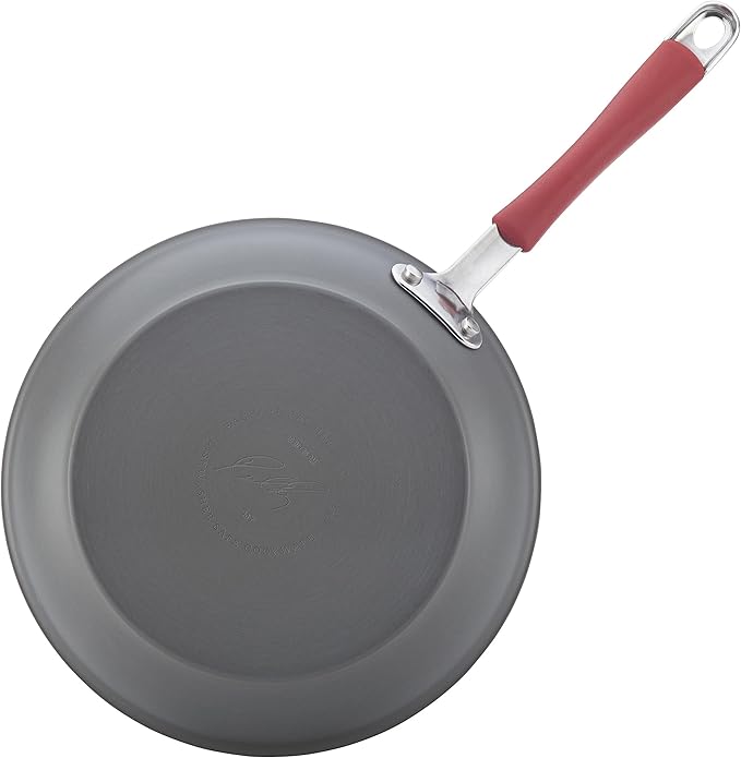 Rachael Ray - 87630 Rachael Ray Cucina Hard Anodized Nonstick Cookware Pots and Pans Set 12 Piece Gray with Red Handles
