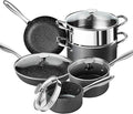 MICHELANGELO Hard Anodized Cookware Set - 10 Pcs Non Stick Pots and Pans Set with Granite Interior Induction Cookware Set with Steamer Insert